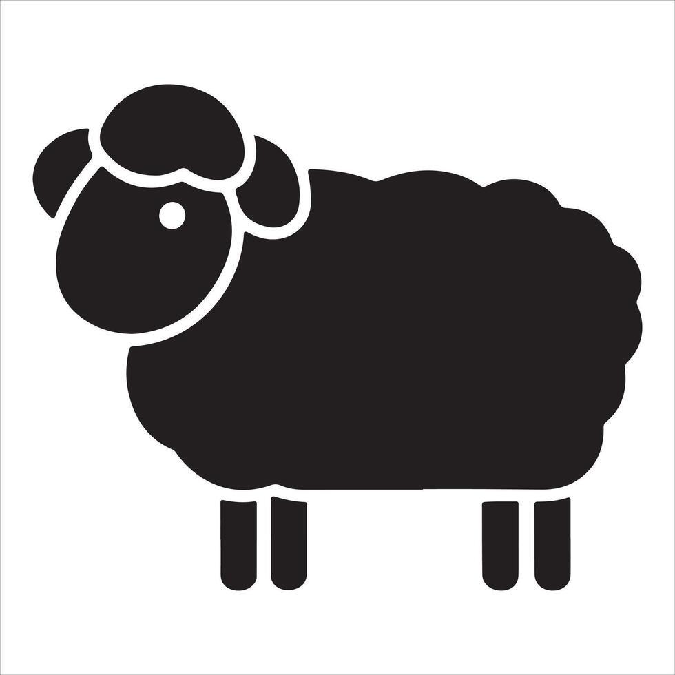 Agricultural theme, illustration, farm, livestock animal, and black silhouette of a sheep standing. Isolated black silhouette on white background vector