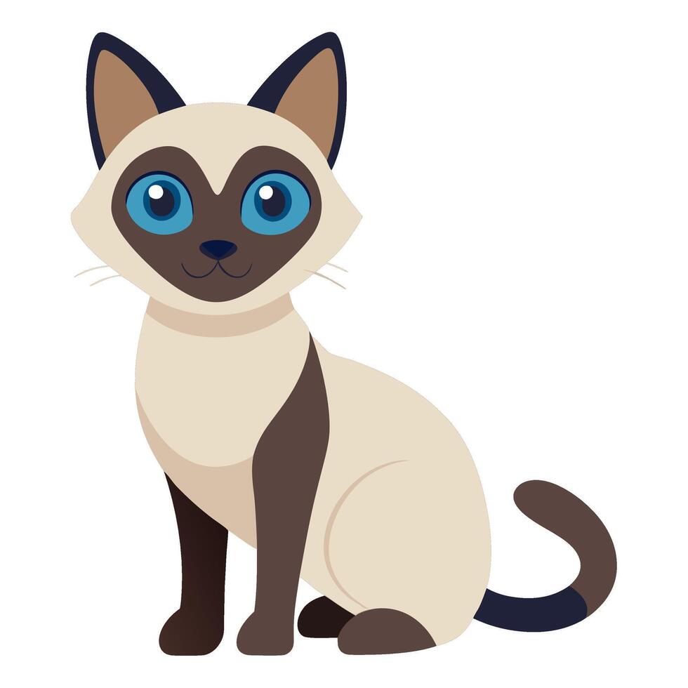 siamese cat flat style isolated on white background. illustration vector