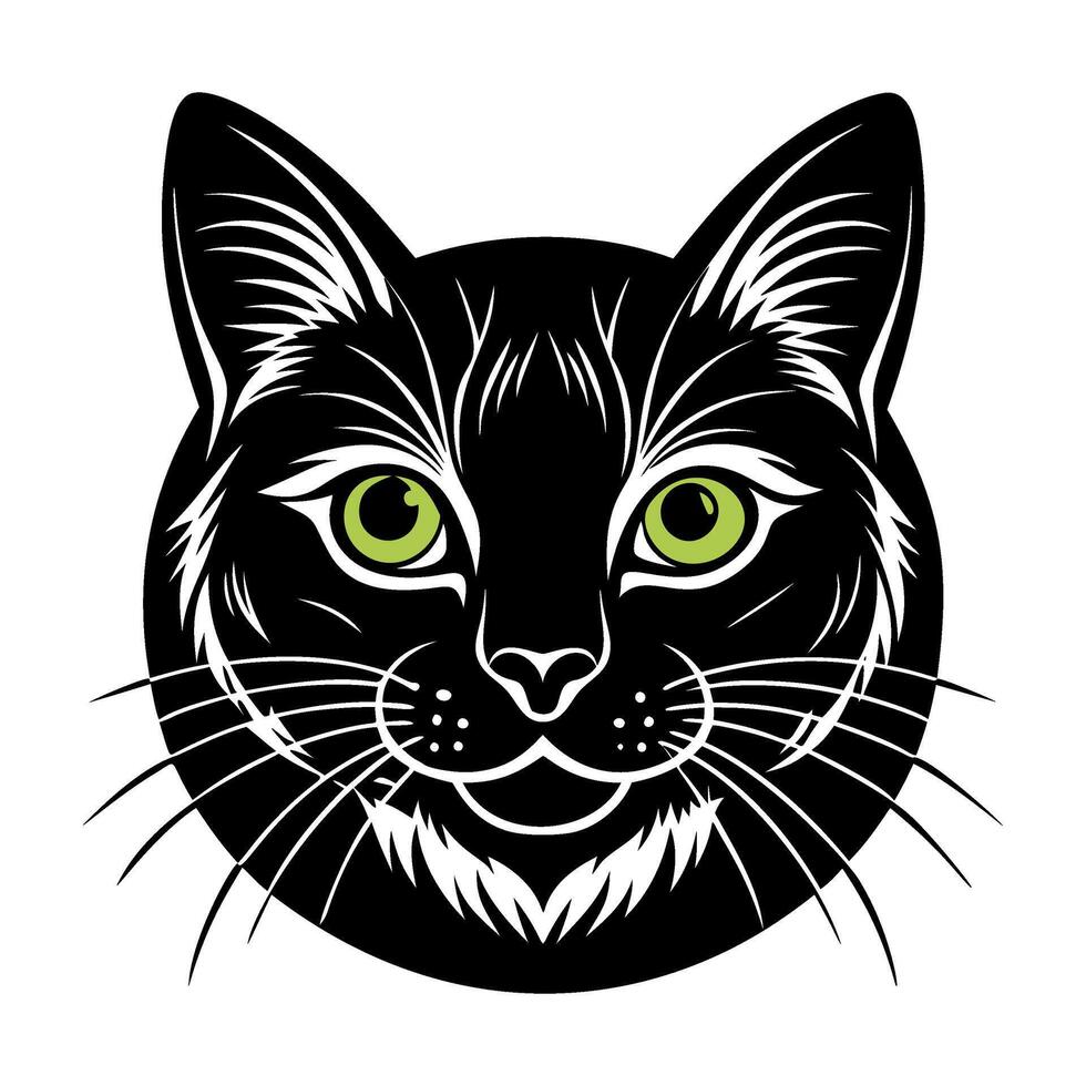 cat head icon Black and white logo, dog silhouette, engraving style. Pet character. illustration vector