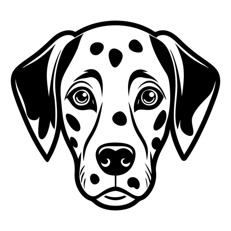 dalmatian dog head icon. Black and white logo, dog silhouette, engraving style. Pet character. vector