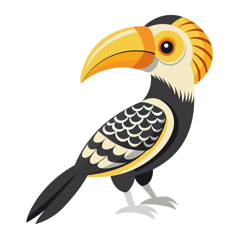 eastern yellow billed hornbill bird flat style isolated on white background. illustration vector