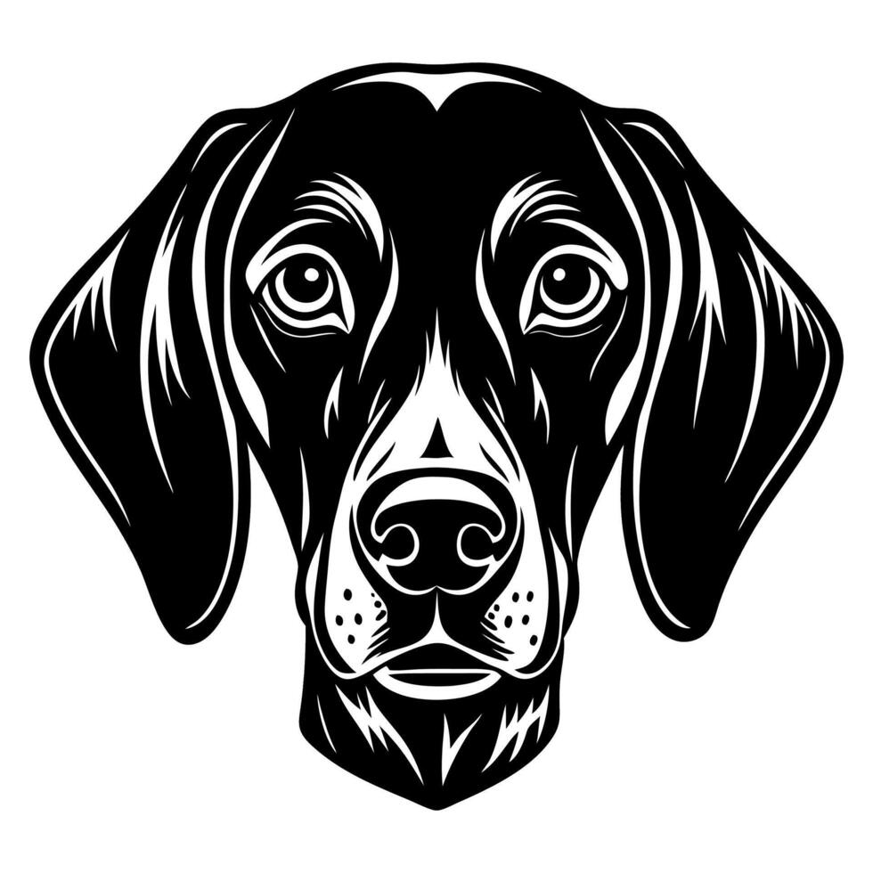 deutsch kurzhaar dog icon. Black and white logo, dog silhouette, engraving style. Pet character. illustration vector