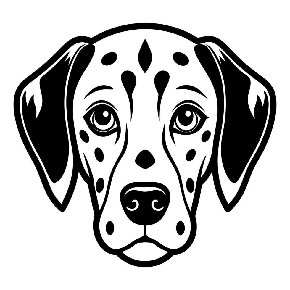 dalmatian dog head icon. Black and white logo, dog silhouette, engraving style. Pet character. vector