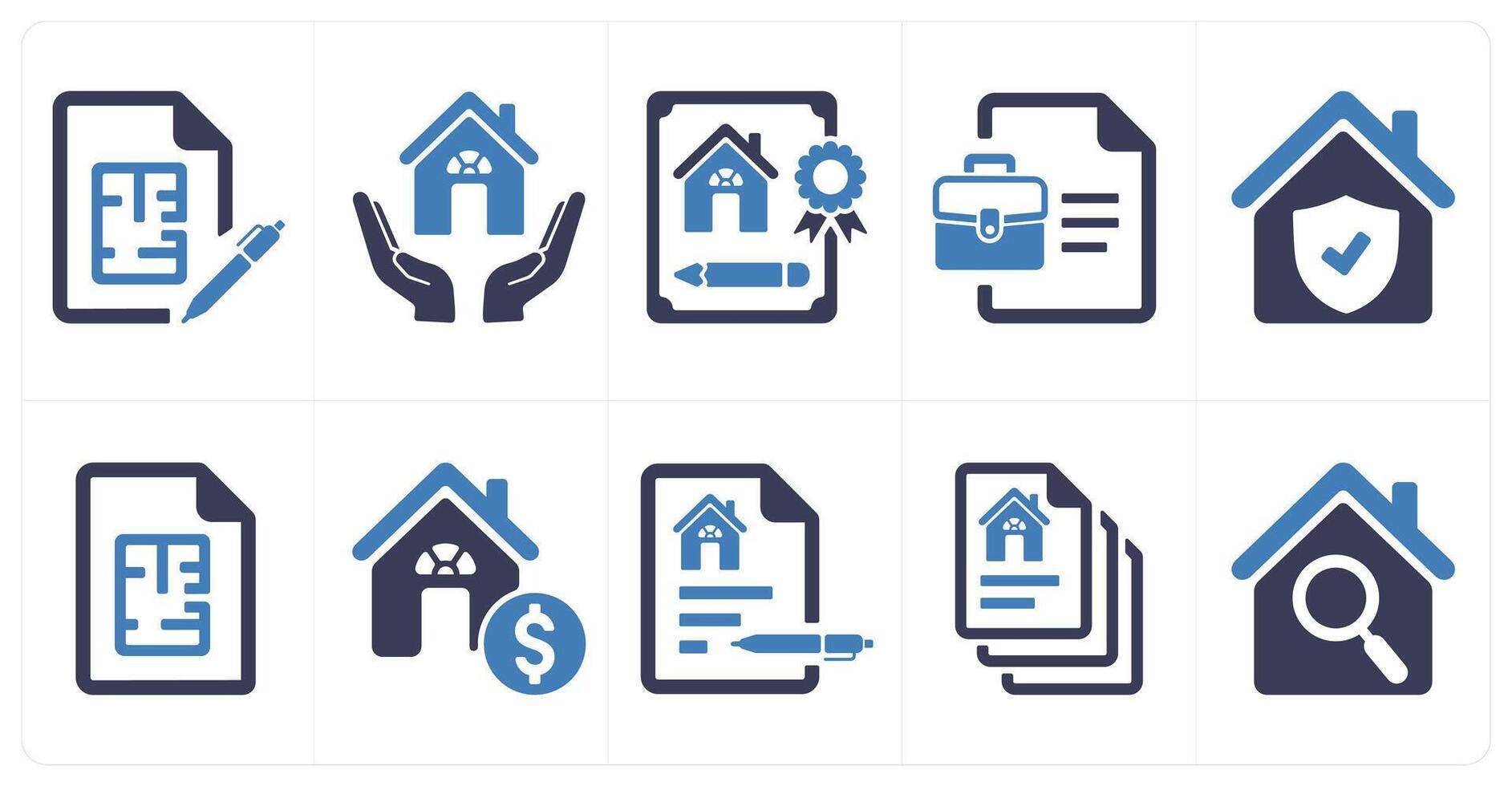 A set of 10 Real Estate icons as floor plan blue print, home insurance, mortgage application vector