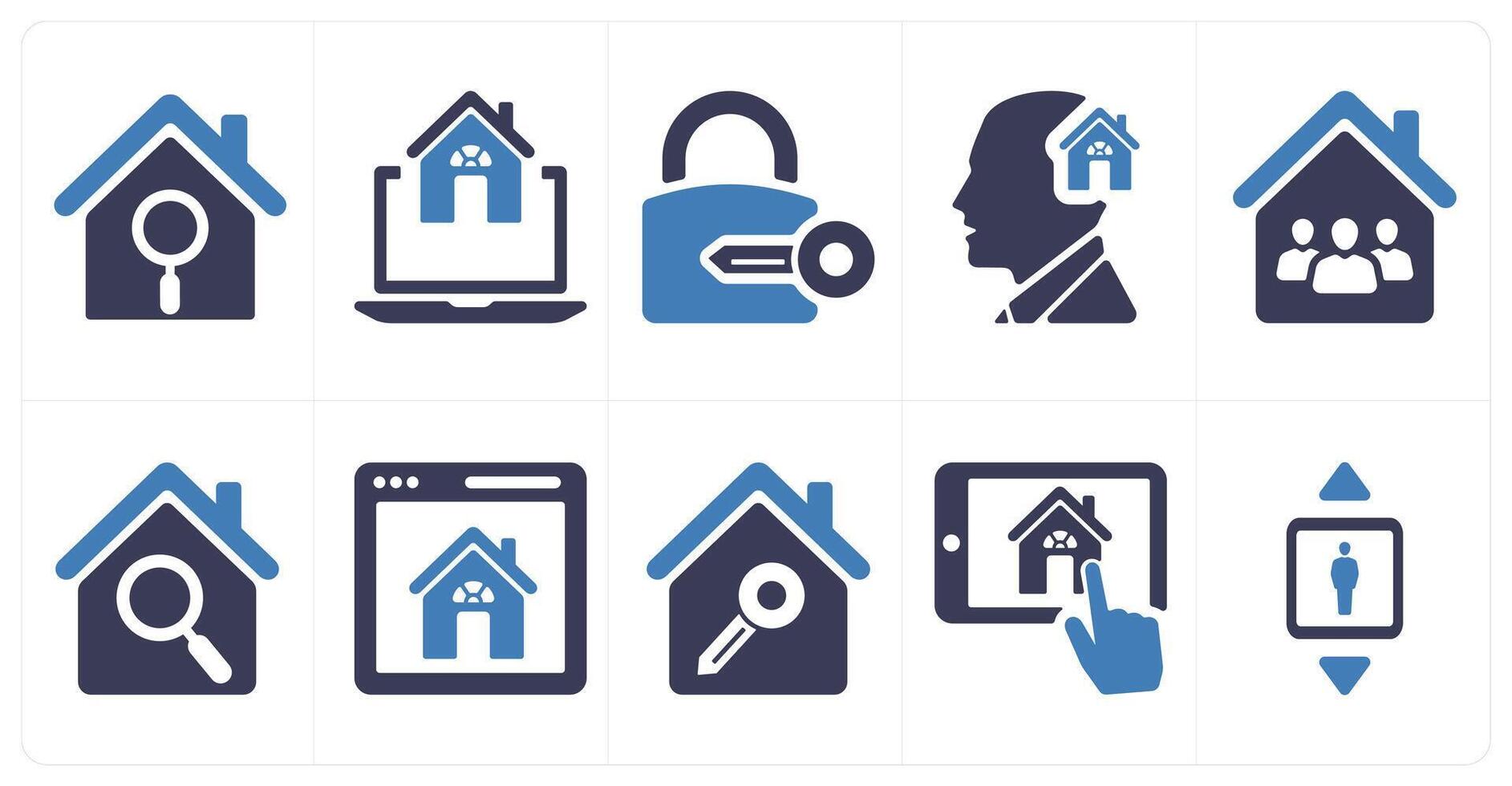 A set of 10 Real Estate icons as real estate search, online home search, lock and key vector