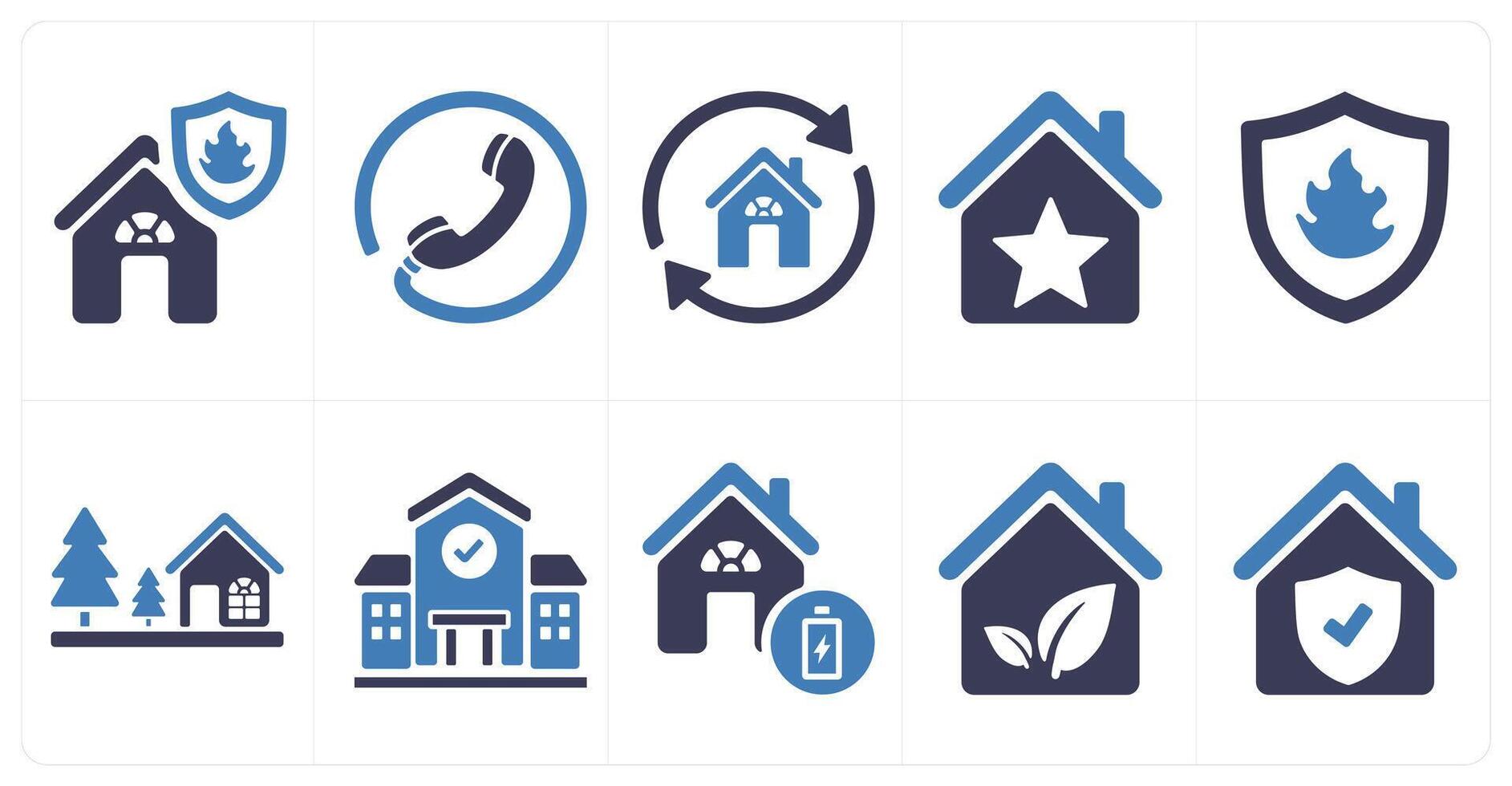 A set of 10 Real Estate icons as house fire protection, phone, home and care vector