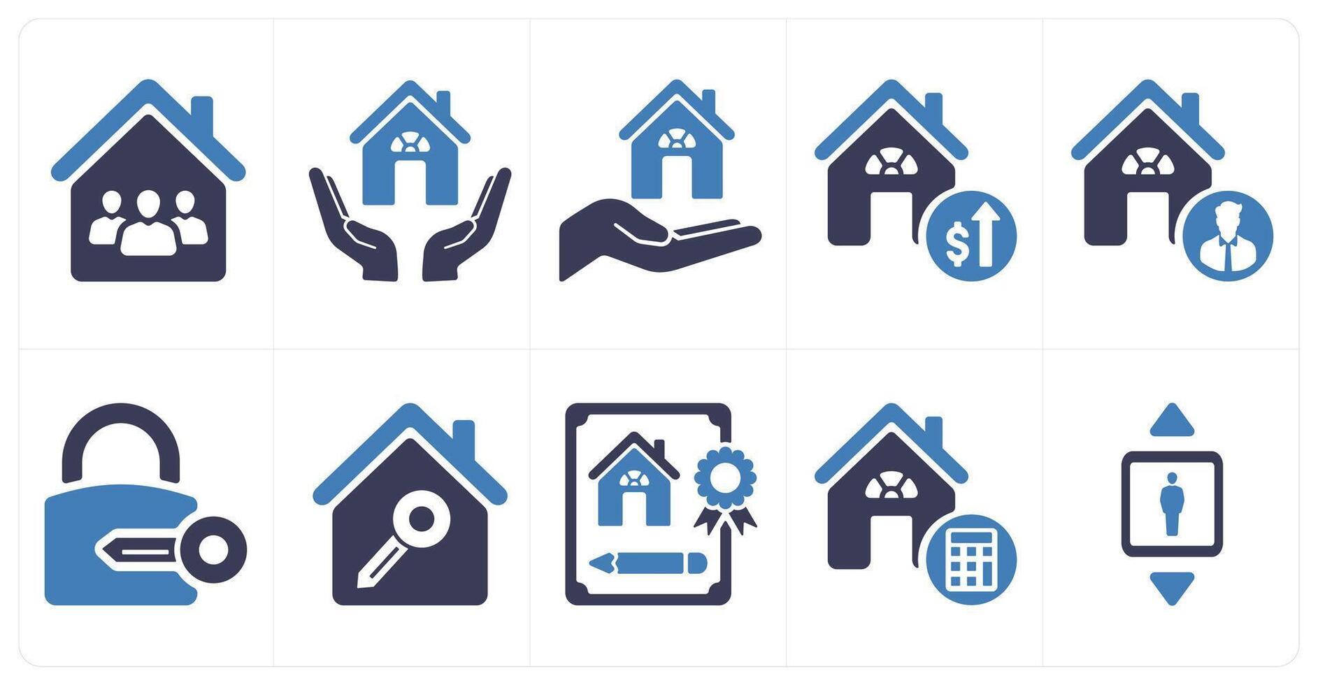 A set of 10 Real Estate icons as family home, home insurance, home loan vector