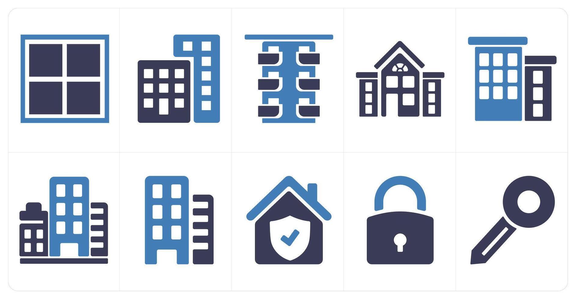 A set of 10 Real Estate icons as windows, apartments, flats building vector