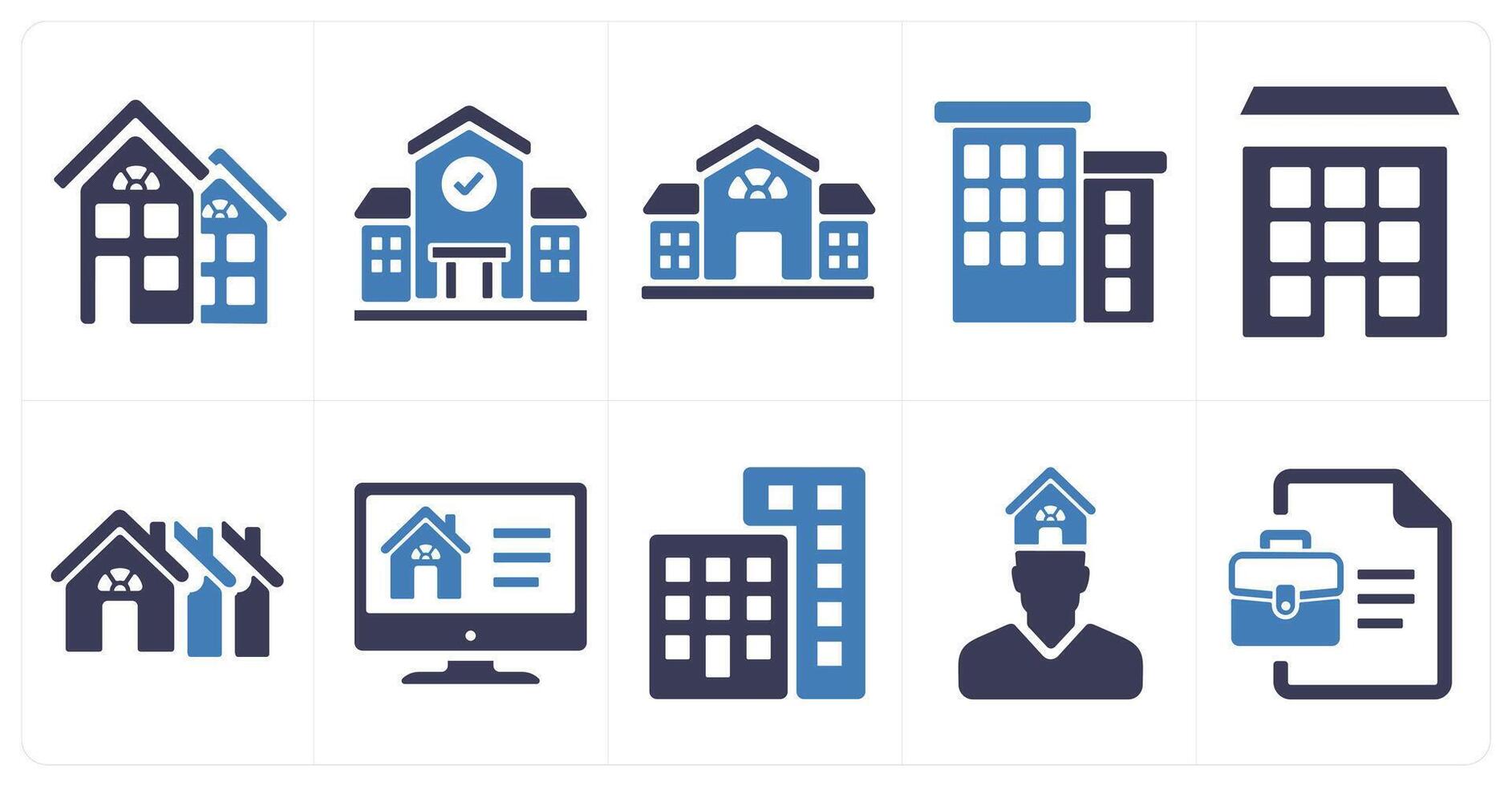 A set of 10 Real Estate icons as residential flats, checking real estate, mansion vector