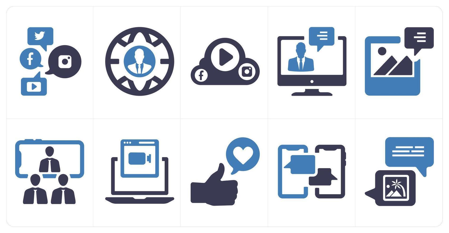 A set of 10 social icons as social media, user profile, social vector