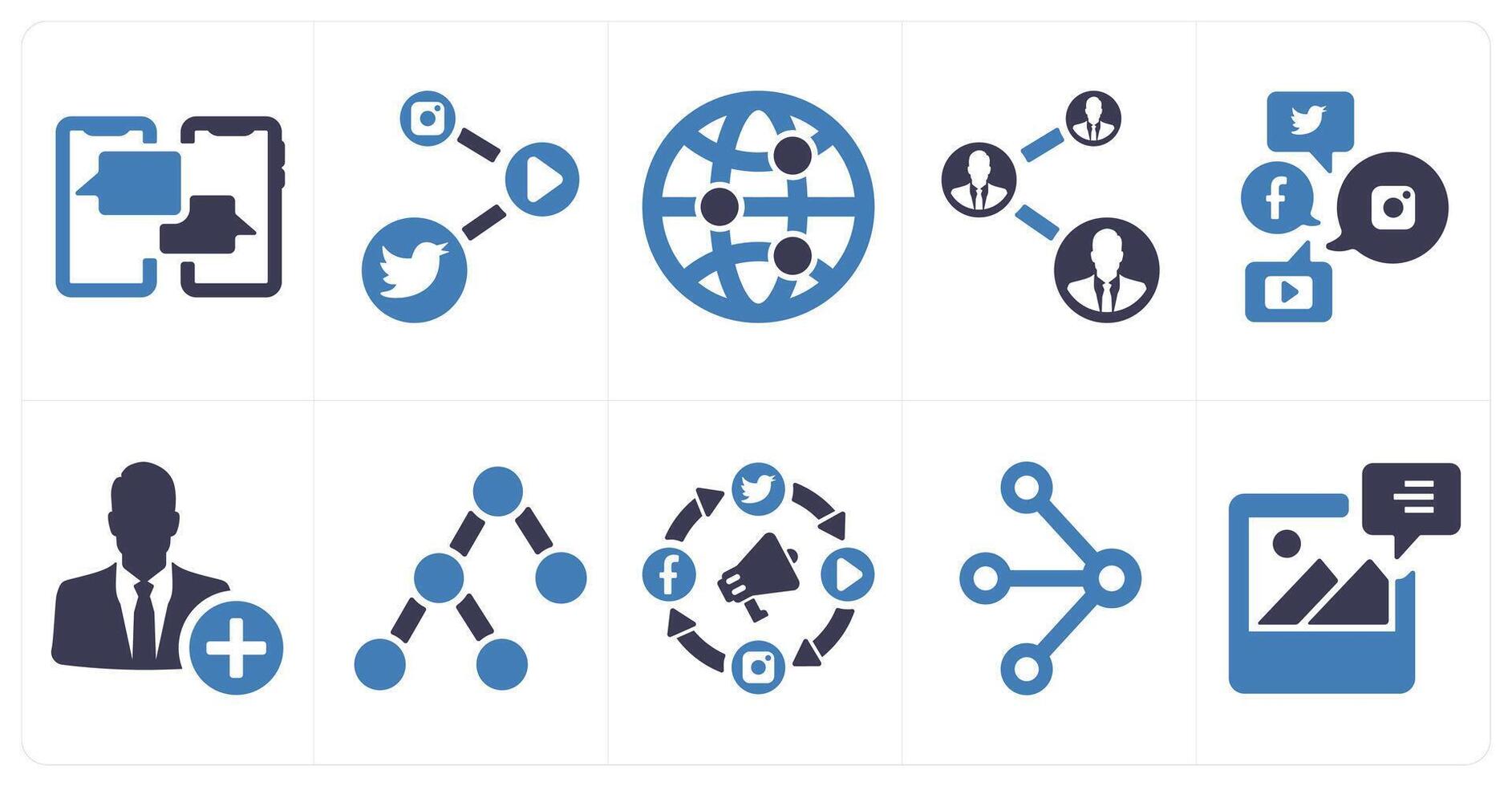 A set of 10 social icons as chatting, social media link, network connection vector
