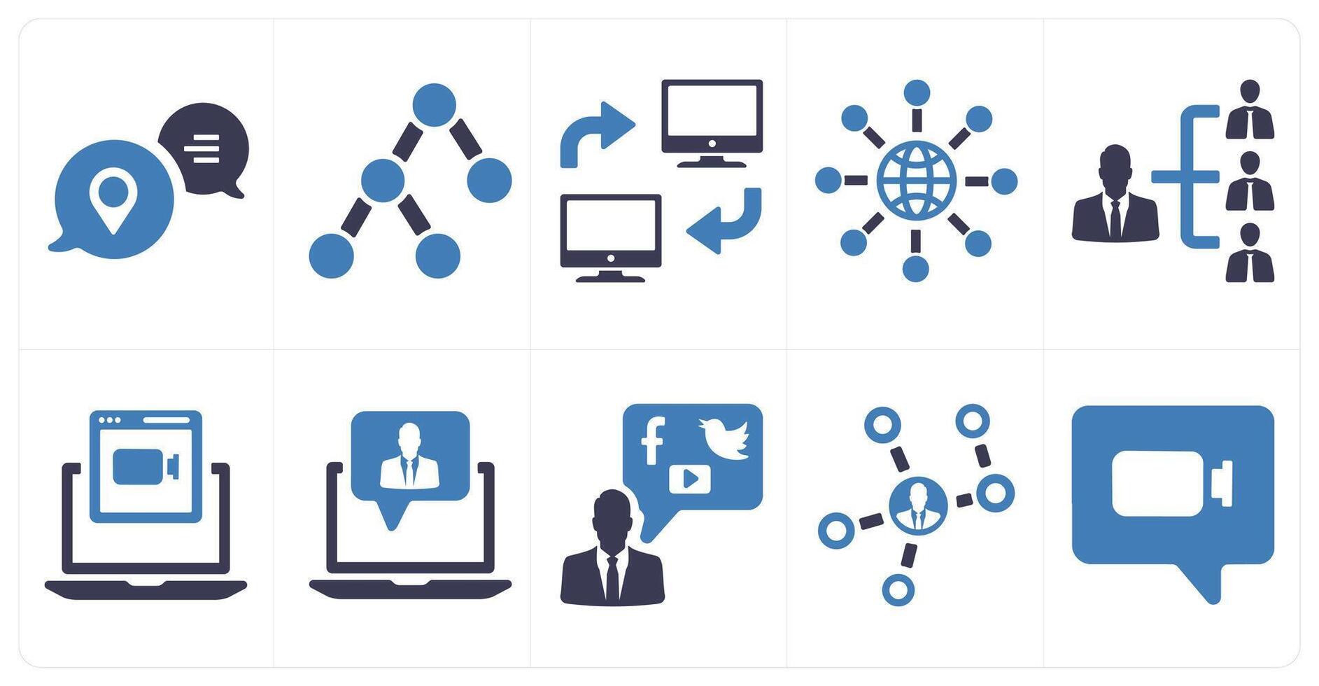 A set of 10 social icons as location notification, link, network share vector