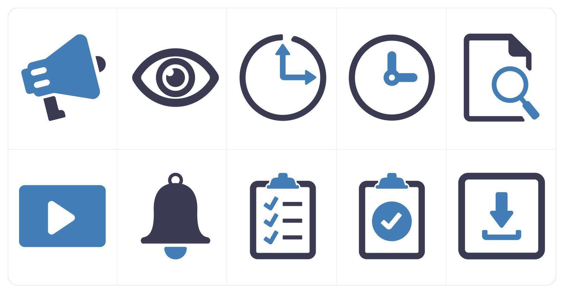 A set of 10 ui icons as broadcast, view, time vector