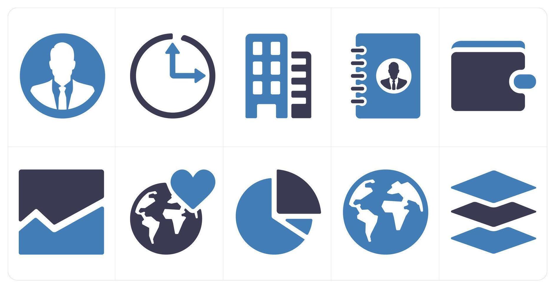 A set of 10 ui icons as businessman, clock, building vector