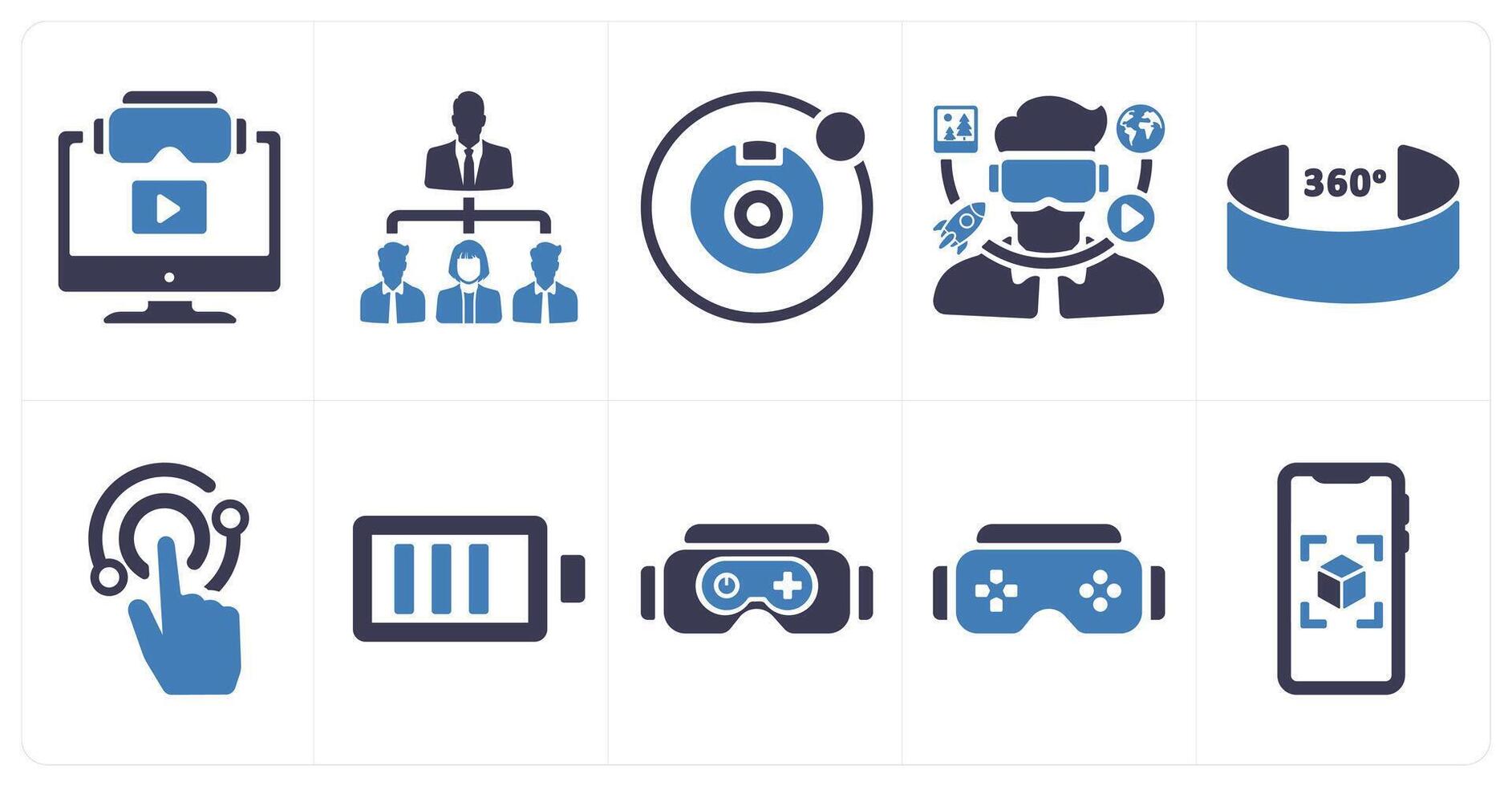 A set of 10 Virtual Reality icons as 3d , social network, camera 360 vector