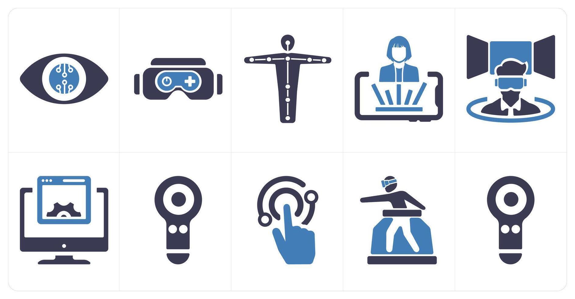 A set of 10 Virtual Reality icons as smart lenses, vr gaming, motion tracking vector