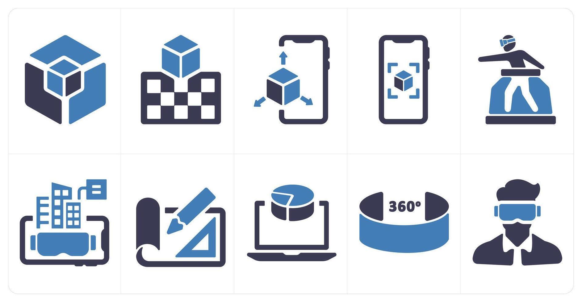 A set of 10 Virtual Reality icons as 3d model, vr projection, 3d display vector
