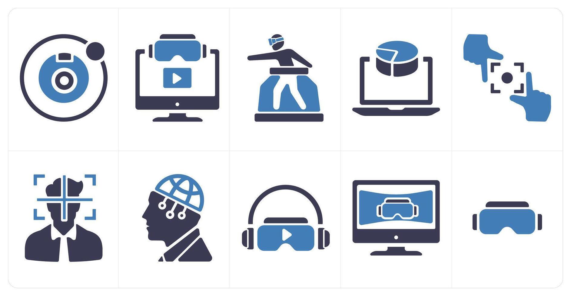 A set of 10 Virtual Reality icons as camera 360, 3d , vr platform vector
