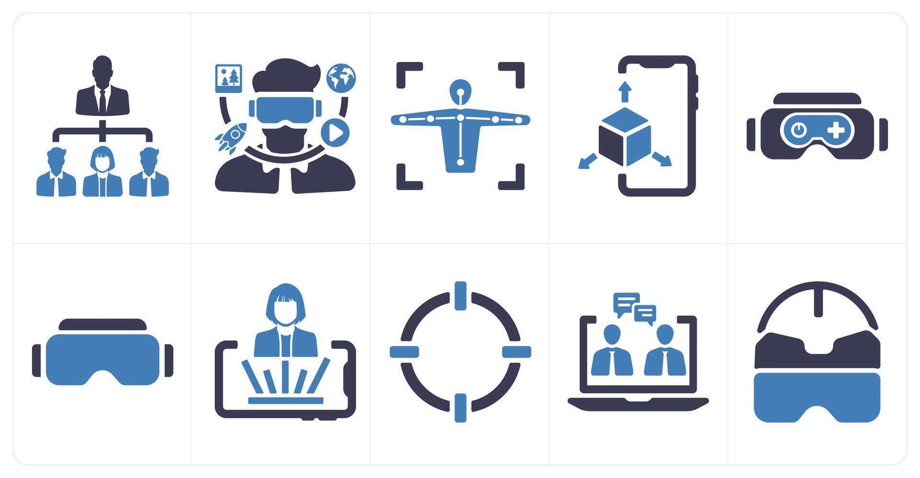 A set of 10 Virtual Reality icons as social network, virtual reality, motion capture vector