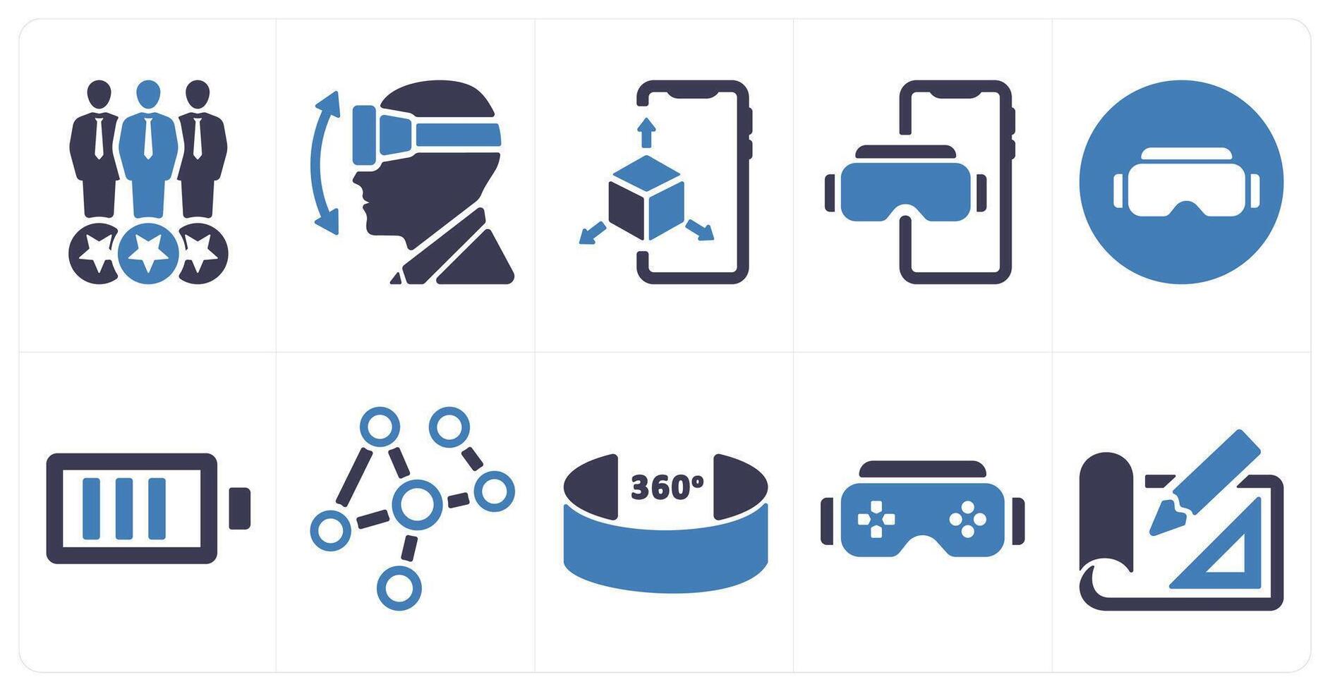 A set of 10 Virtual Reality icons as consumers, vr movements, 3d display vector