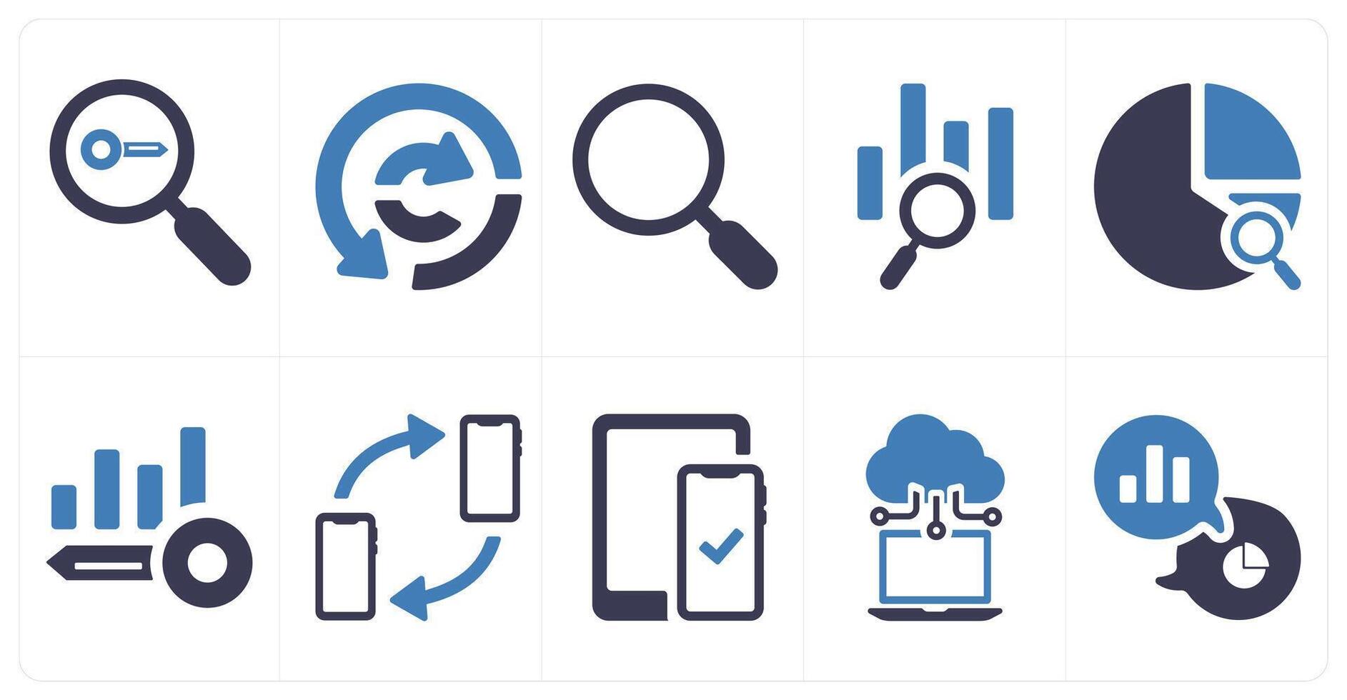 A set of 10 web marketing icons as keyword search, data analysis, magnifier vector