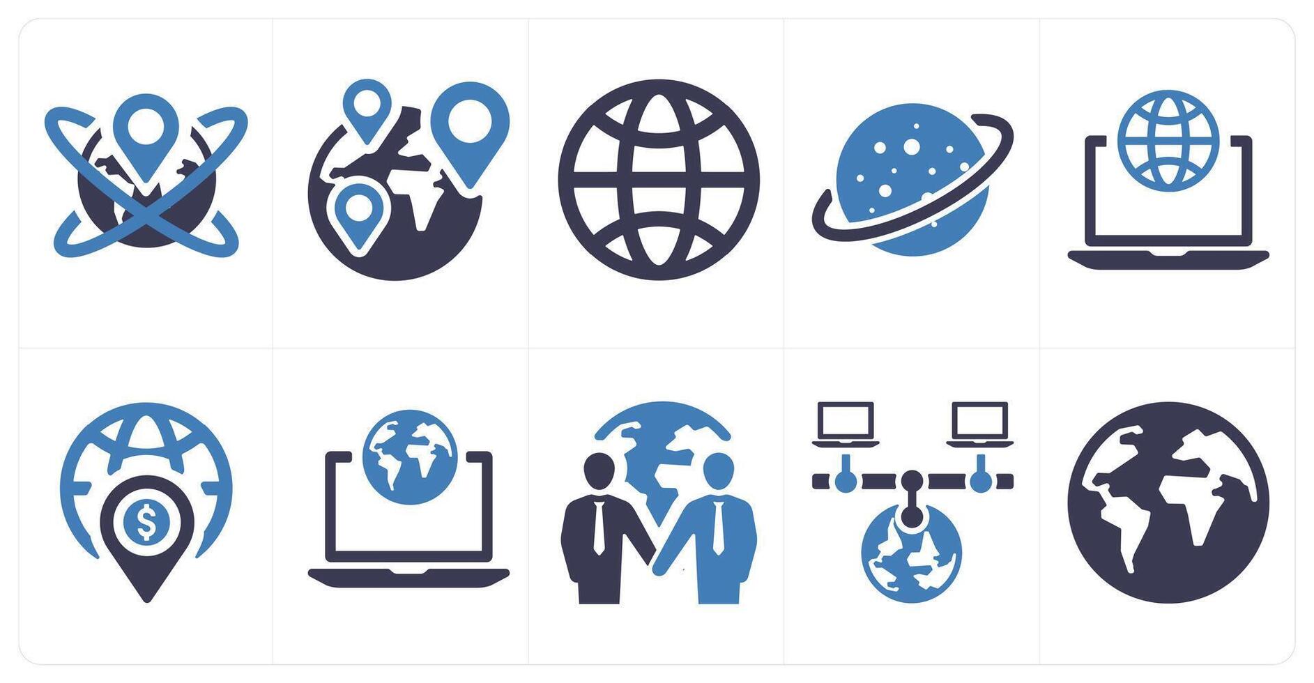 A set of 10 web marketing icons as global location, location, world vector