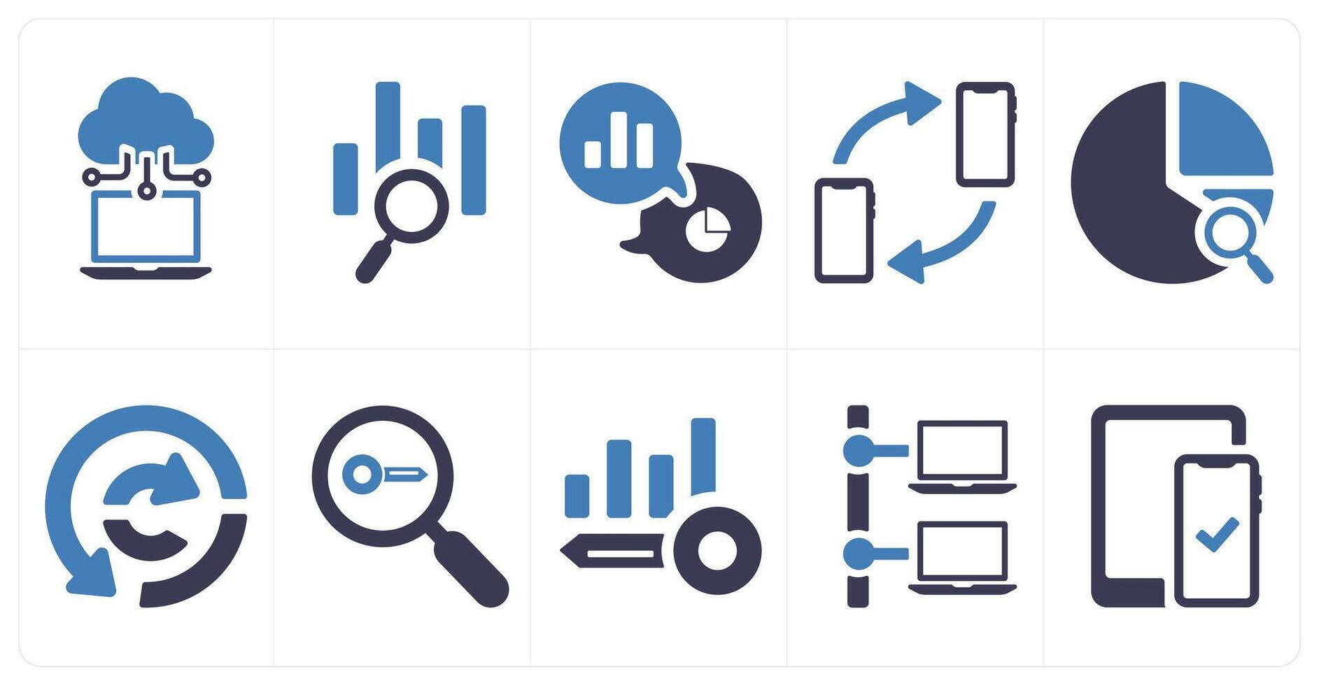 A set of 10 web marketing icons as cloud database, data search, statistics vector