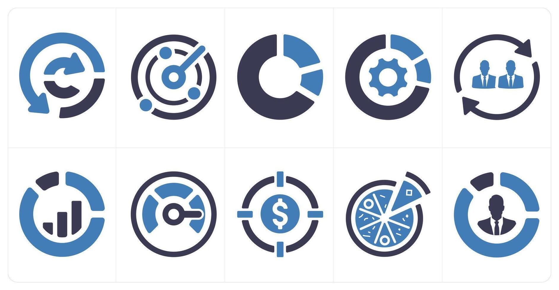 A set of 10 web marketing icons as data analysis, performance, pie chart vector