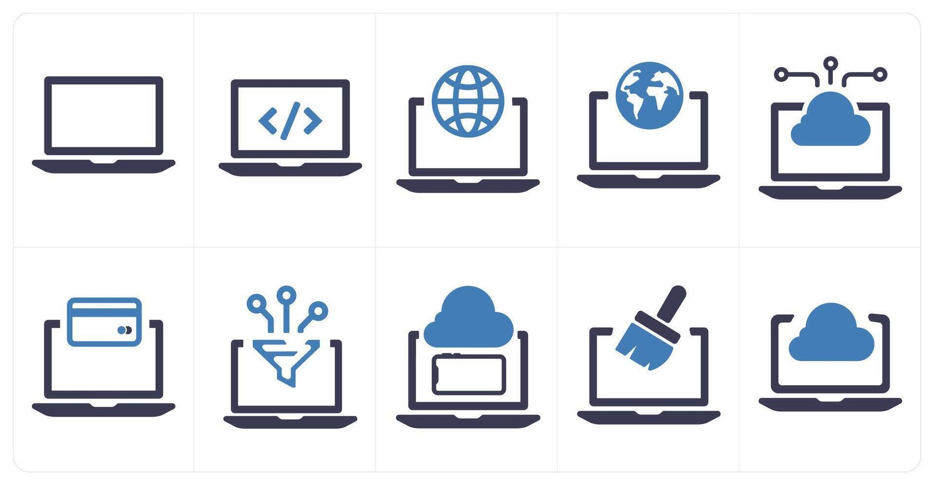 A set of 10 web marketing icons as laptop, programming, global network vector