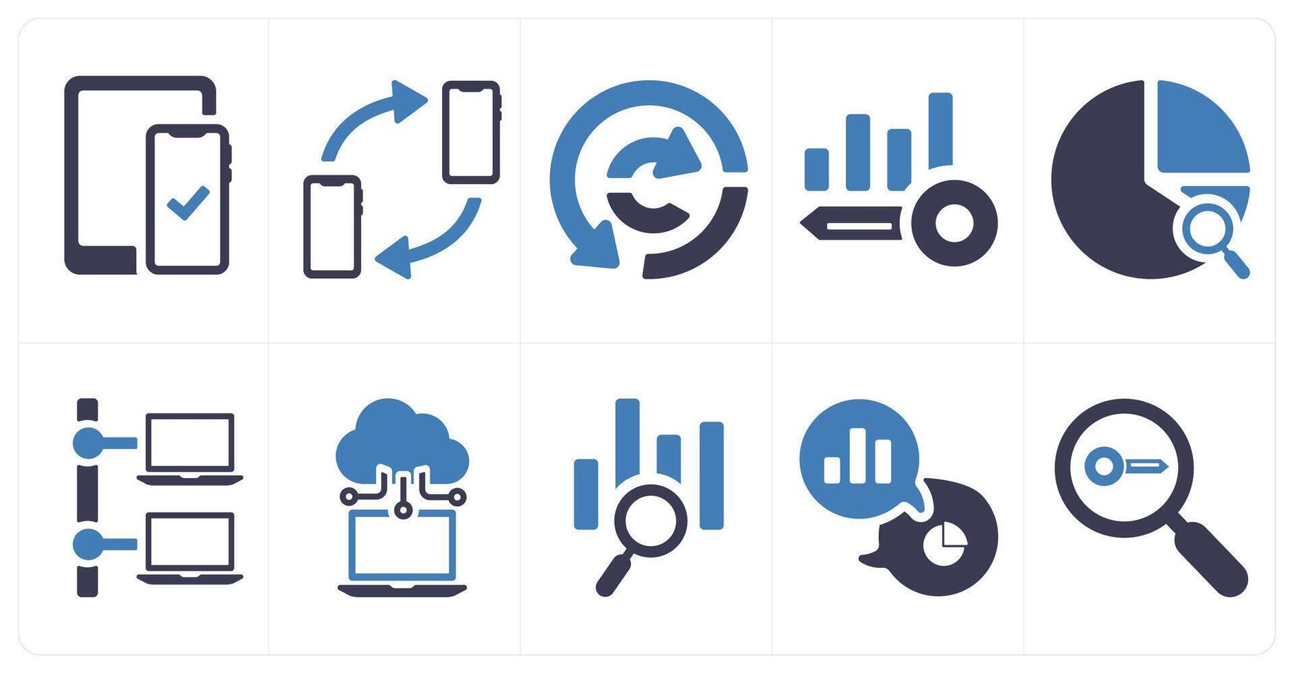 A set of 10 web marketing icons as responsive, synchronization, data analysis vector