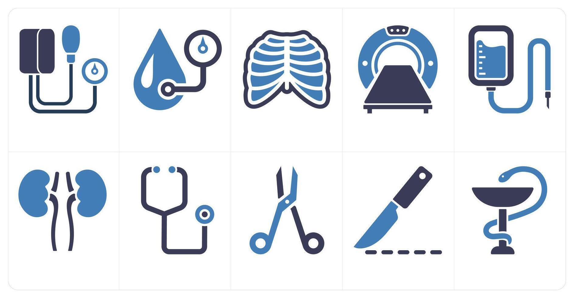 A set of 10 medical icons as blood pressure kit, blood pressure, radiology vector