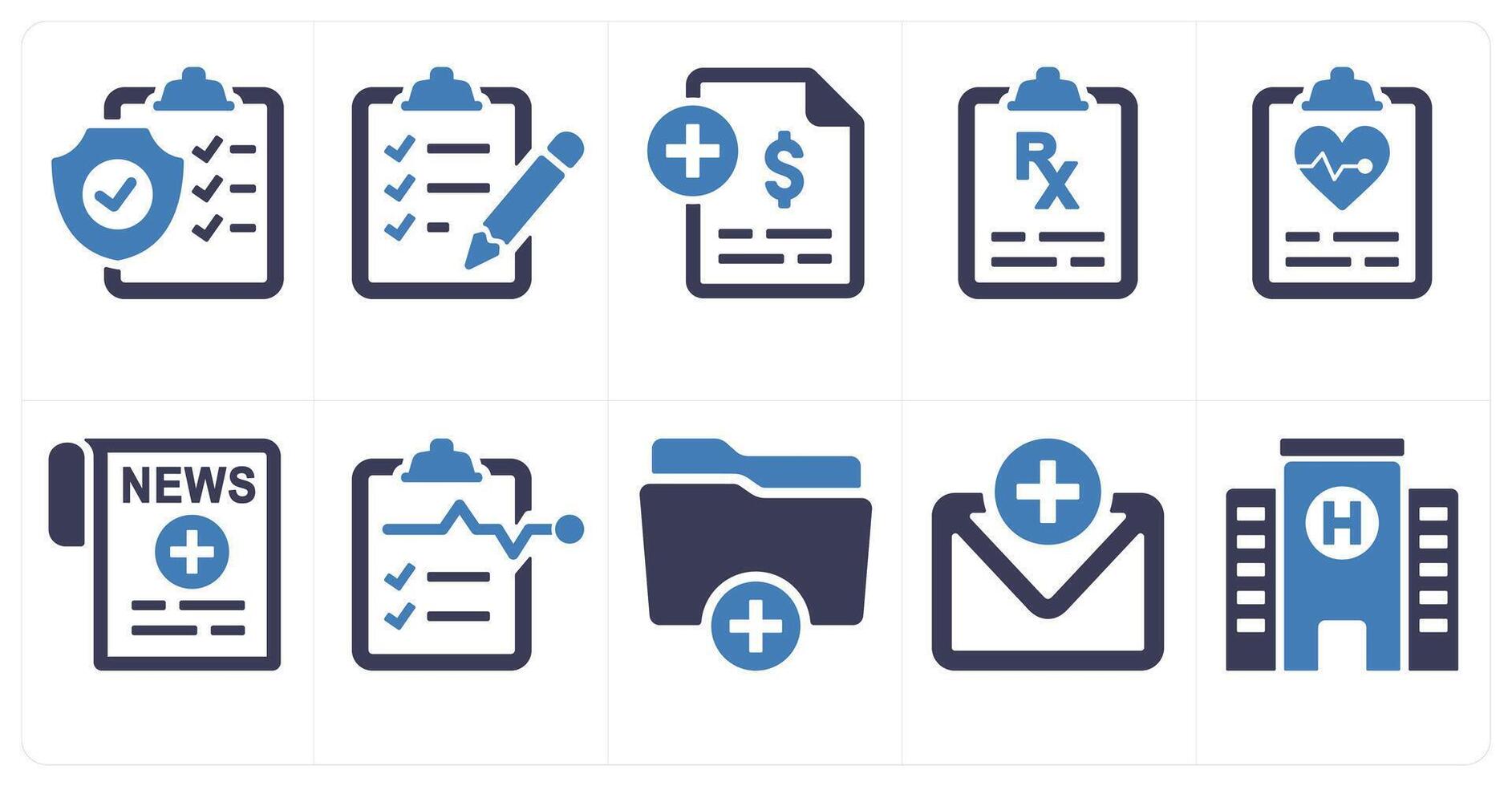 A set of 10 medical icons as health checkup, appointment request, medical bill vector