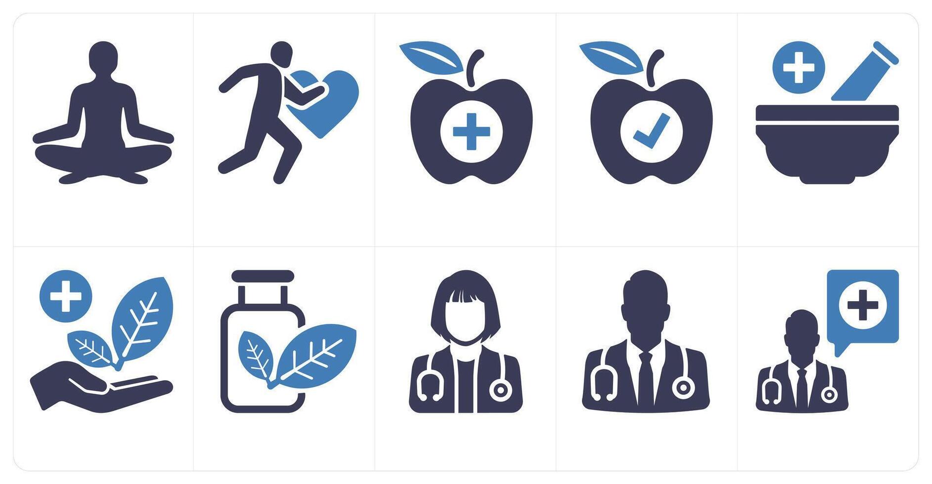 A set of 10 medical icons as yoga, exercise, dietry food vector