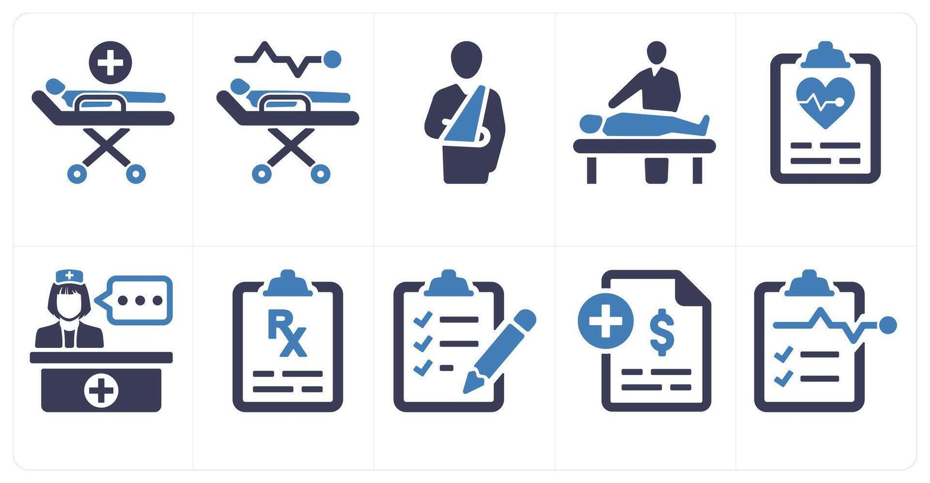 A set of 10 medical icons as medical treatment, medical supervision, broken arm vector