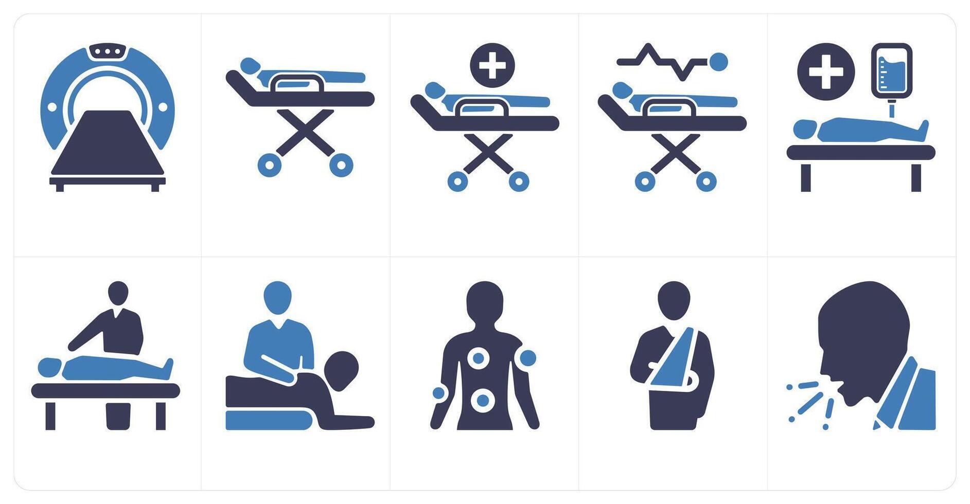 A set of 10 medical icons as computer tomography, stretcher, medical treatment vector