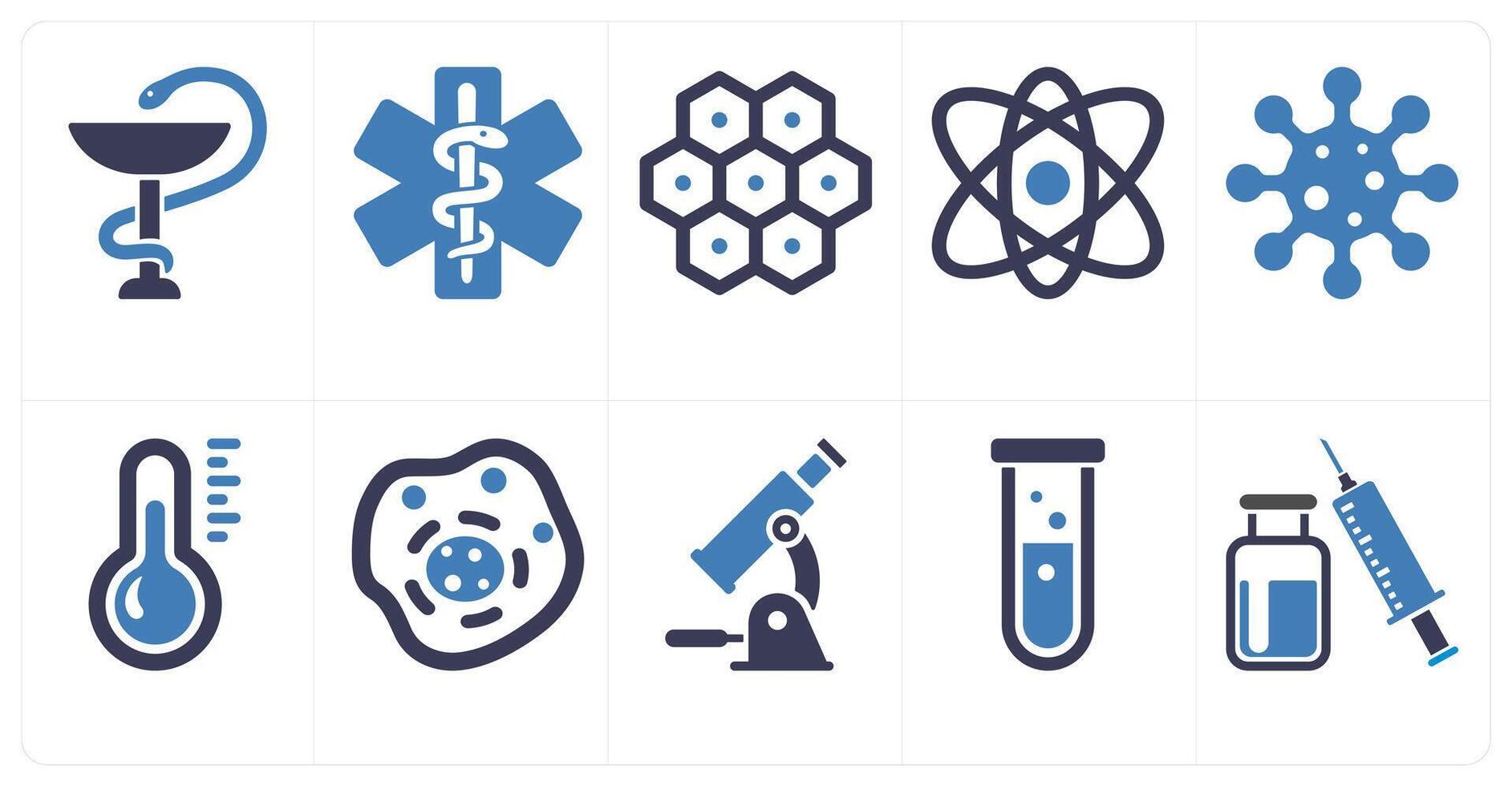 A set of 10 medical icons as pharmacy sign, caduceus, cell, atom vector