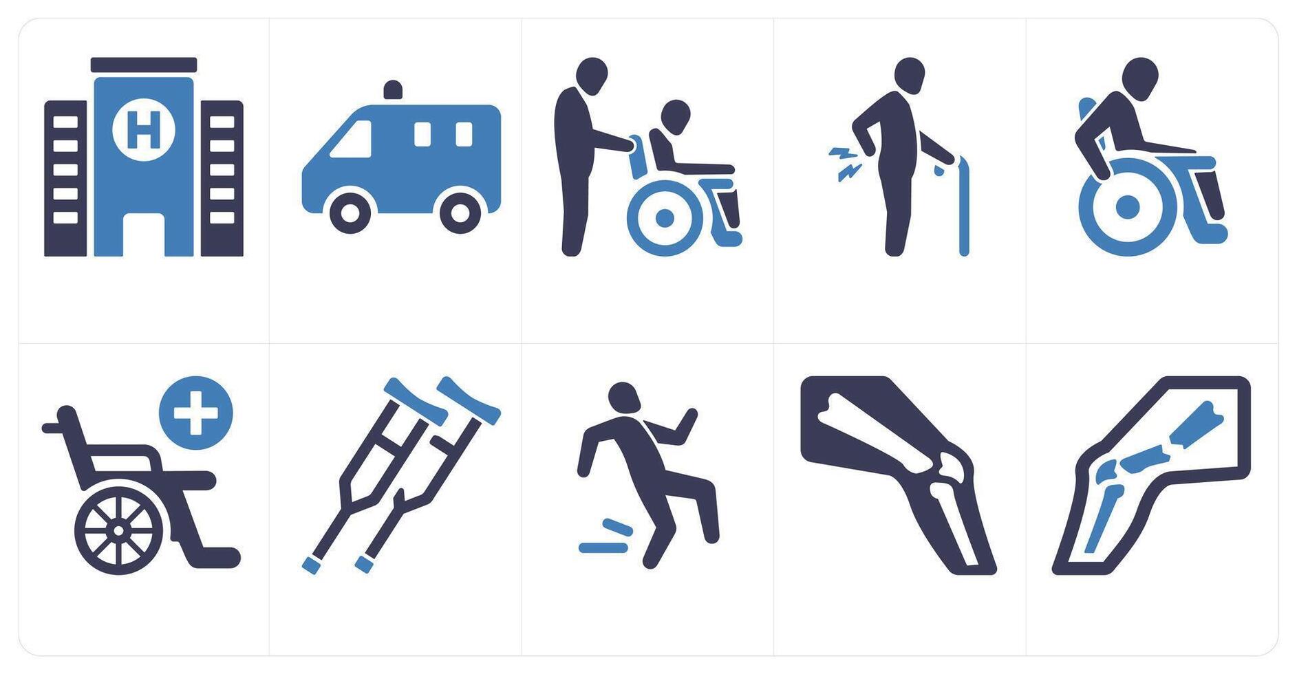 A set of 10 medical icons as hospital, ambulance, handicapped patient vector