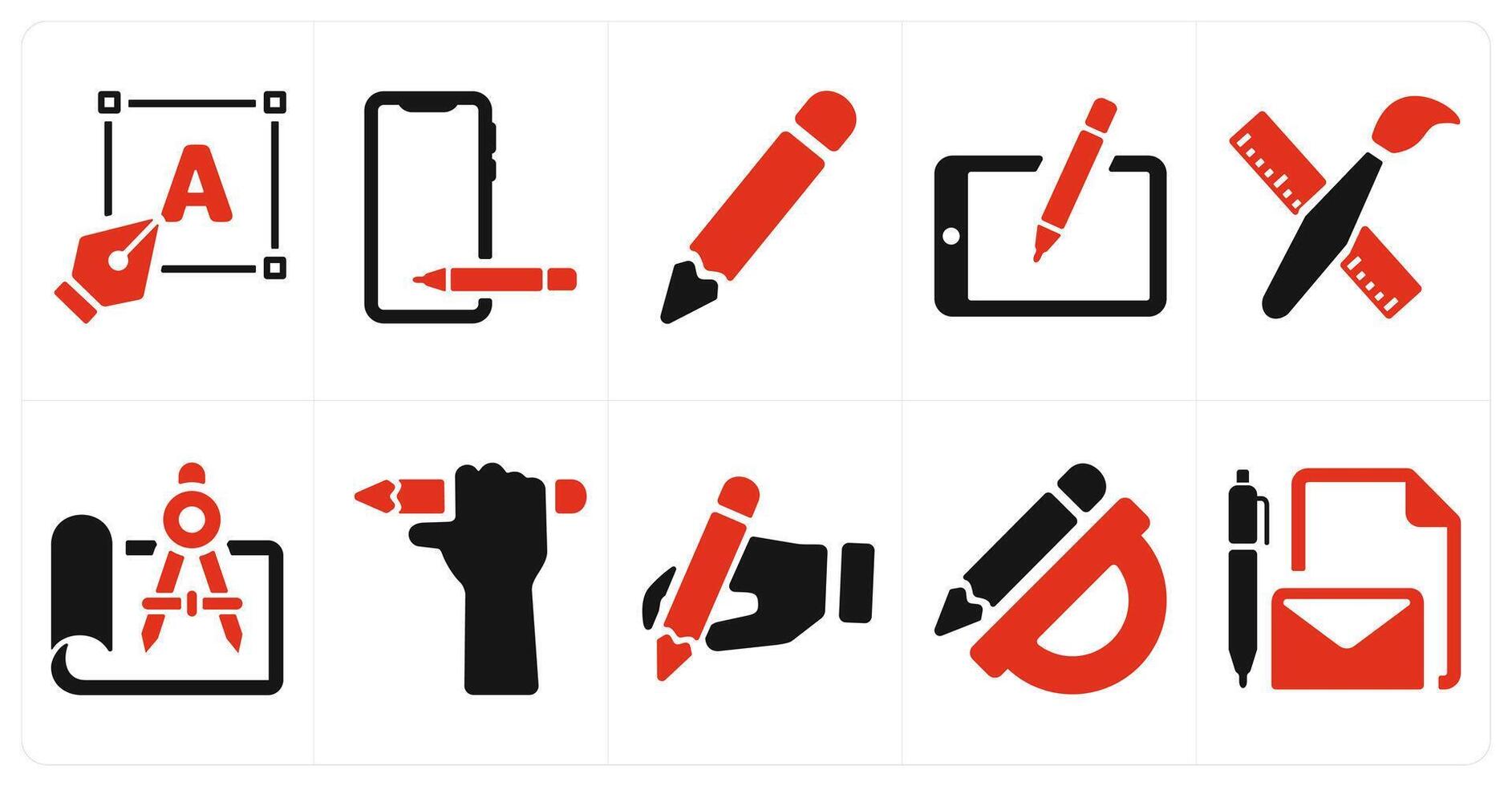 A set of 10 design and creativity icons as designing, draw, pencil vector