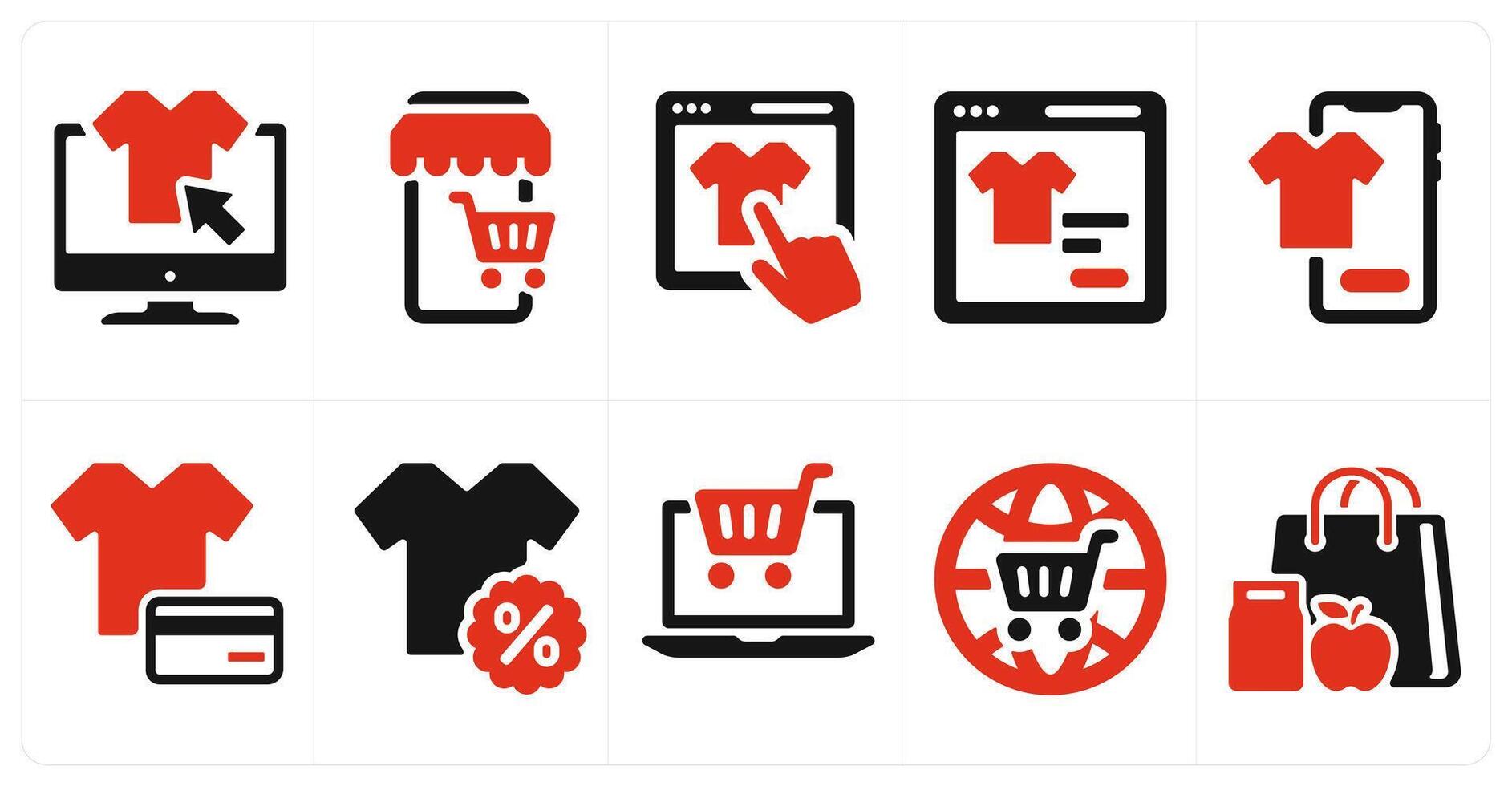 A set of 10 ecommerce icons as cloth shopping, mobile store, online shopping vector