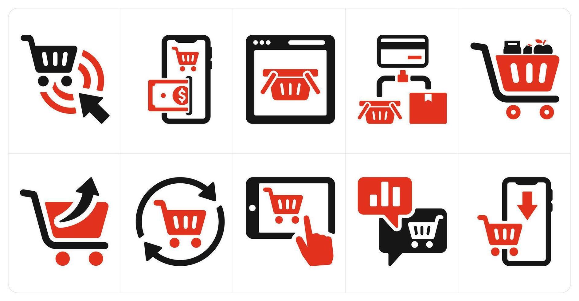 A set of 10 ecommerce icons as locate cart, mobile cart payment, online cart vector