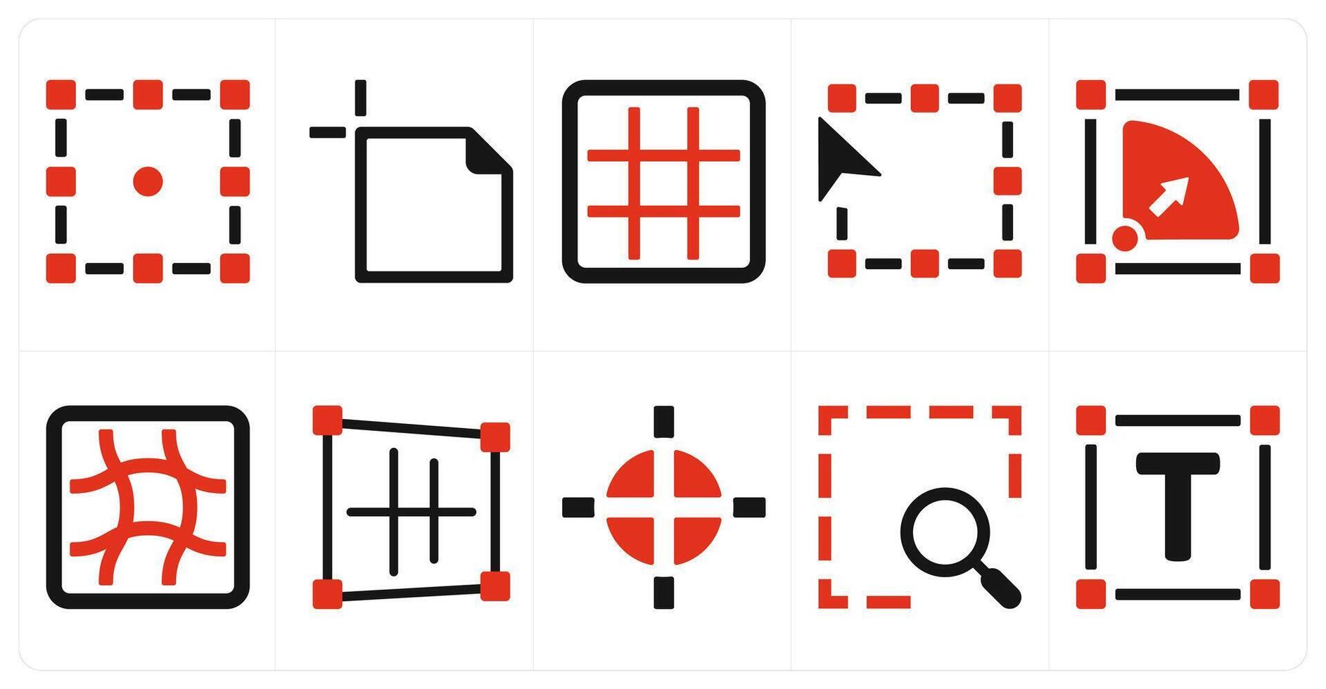 A set of 10 editing tools icons as transform, text area, grid vector