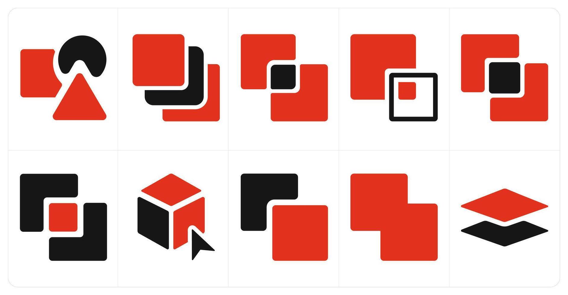 A set of 10 editing tools icons as shapes, layers, intersect vector