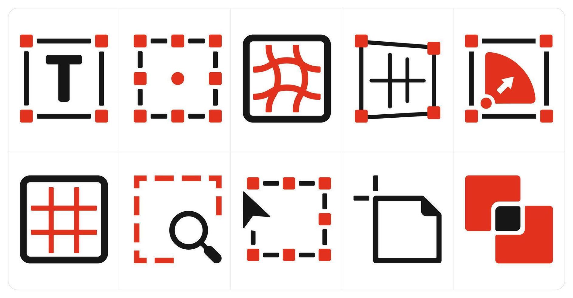 A set of 10 editing tools icons as text area, transform, mesh vector