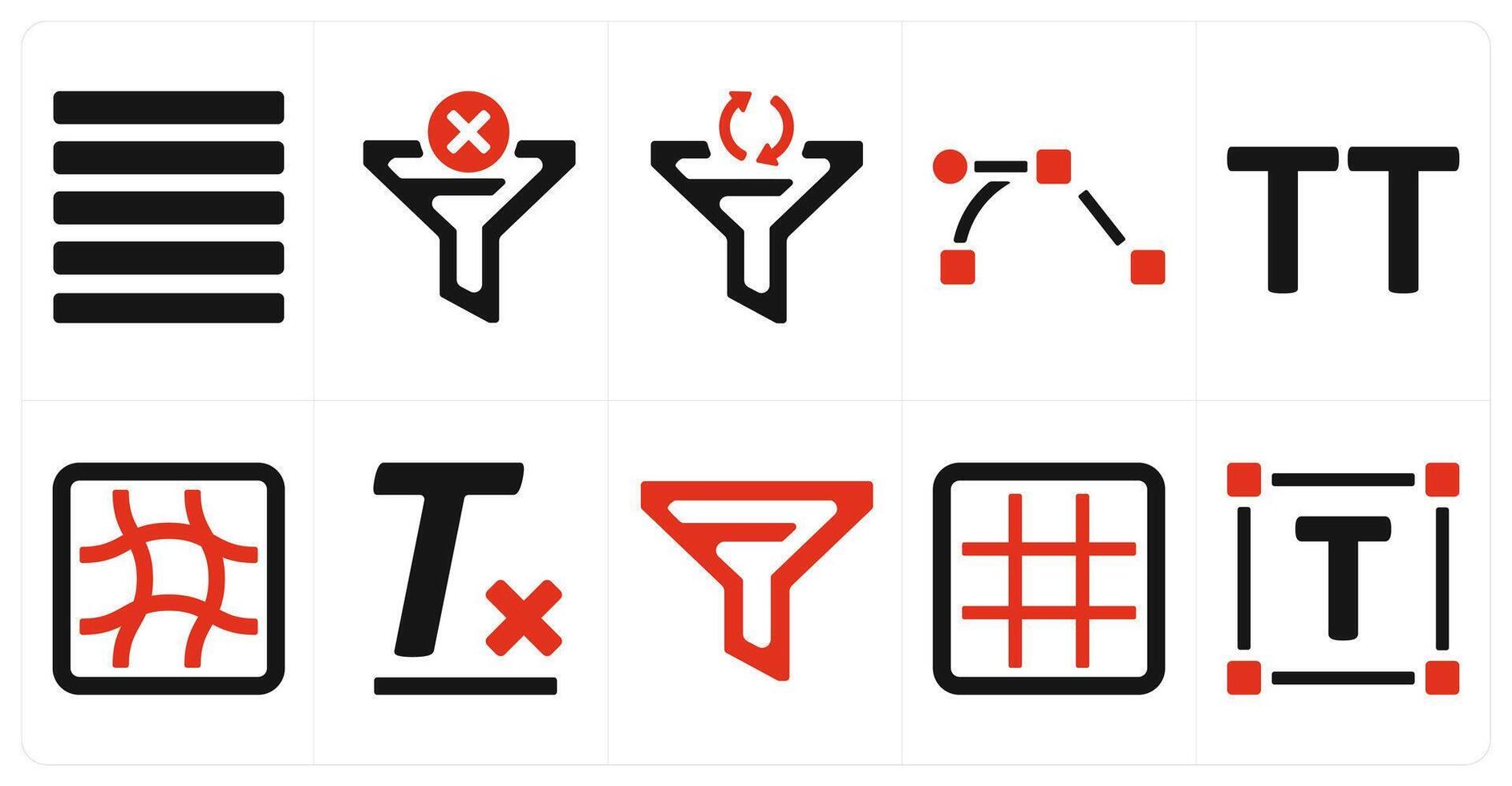 A set of 10 editing tools icons as justified, filter, refresh vector