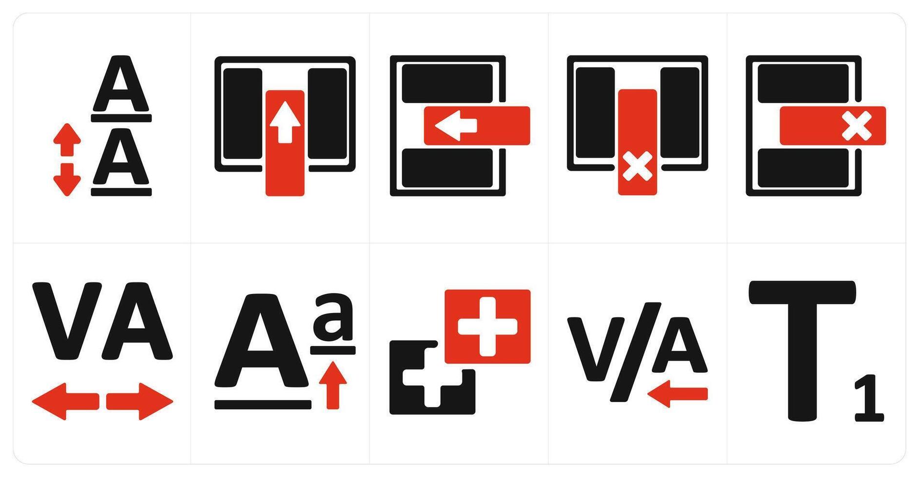 A set of 10 editing tools icons as line spacing, insert coloumn, insert row vector