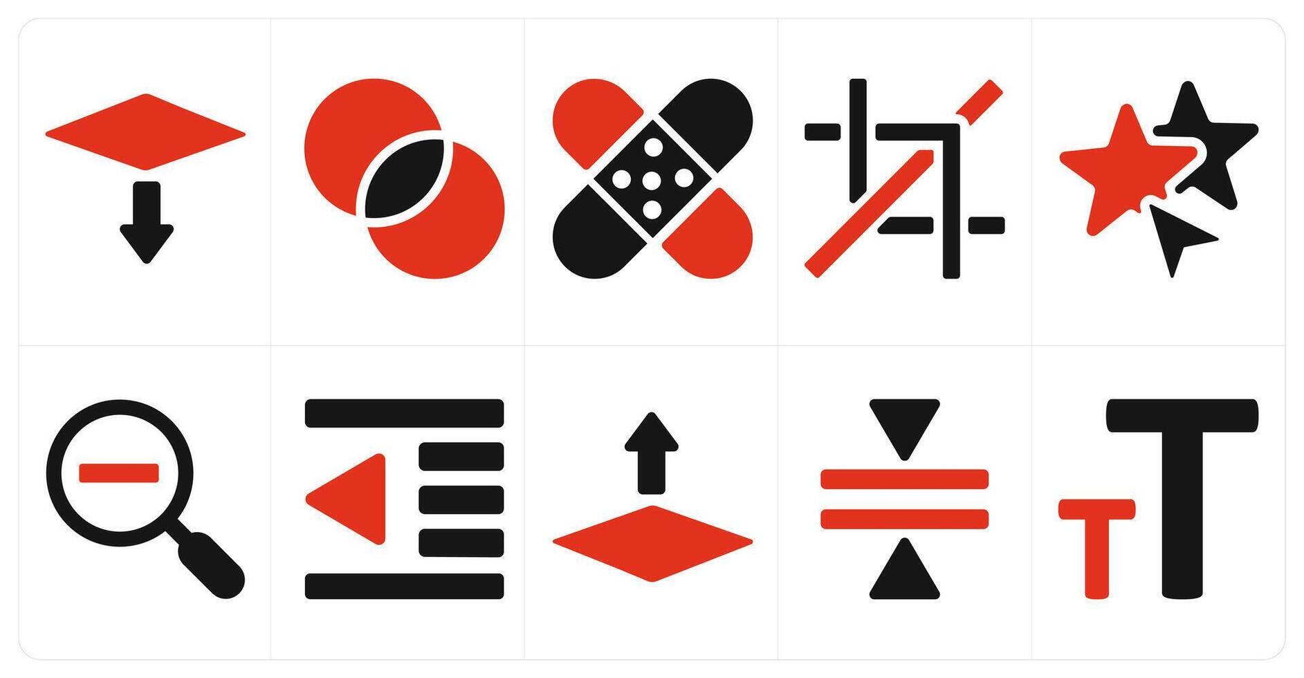 A set of 10 editing tools icons as download, intersection, patch tool vector