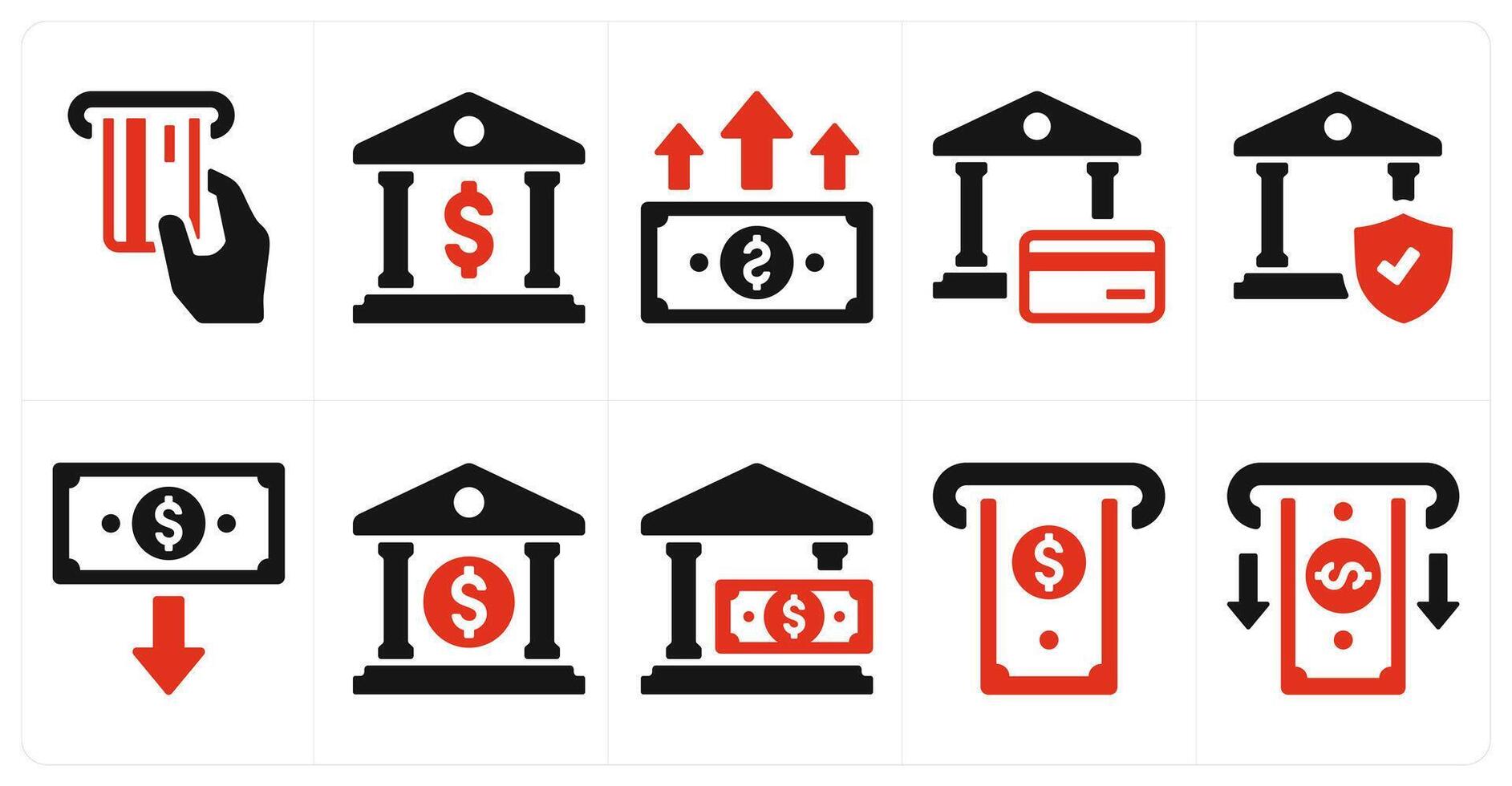A set of 10 finance and money icons as insert card, bank, withdraw money vector