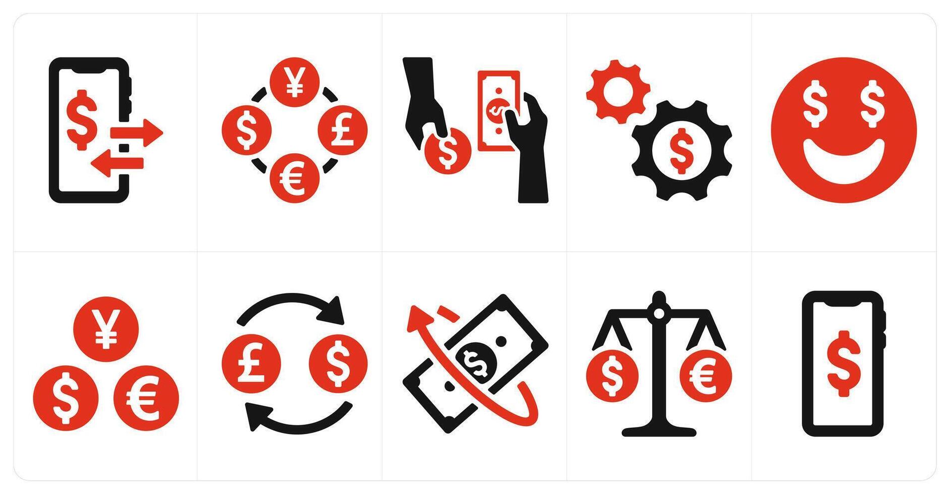 A set of 10 finance and money icons as online transaction, currency exchange, money change vector