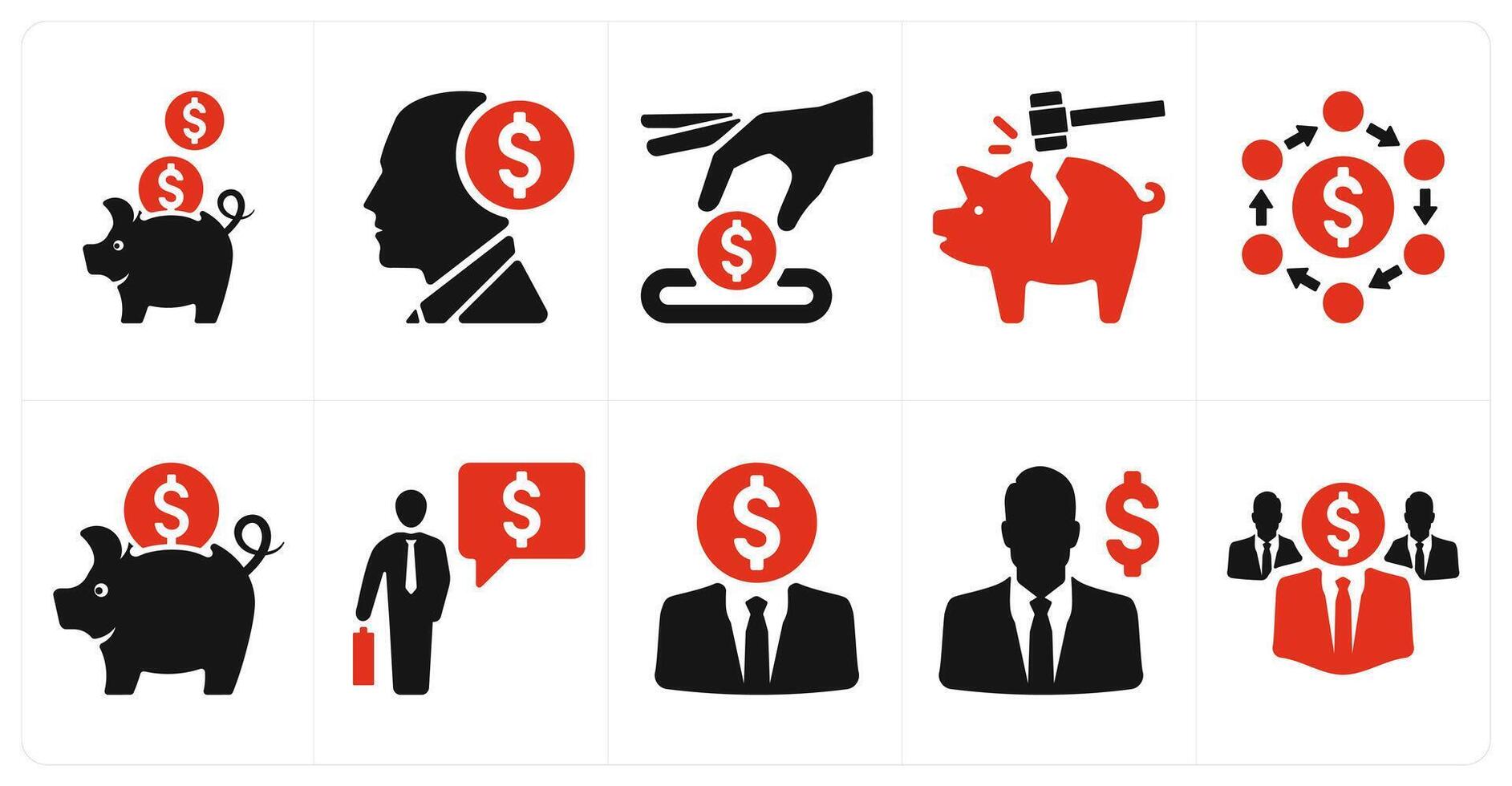 A set of 10 finance and money icons as savings, investor, insert coin vector