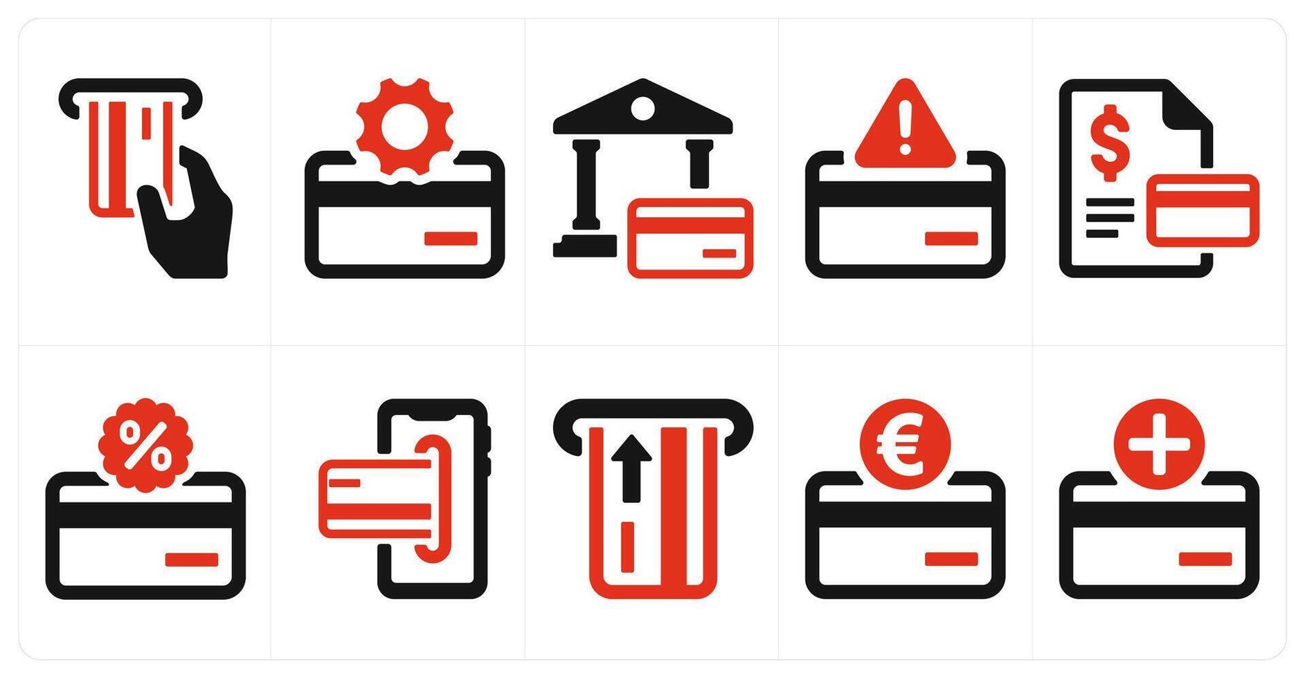 A set of 10 finance and money icons as insert card, card settings, bank wallet vector